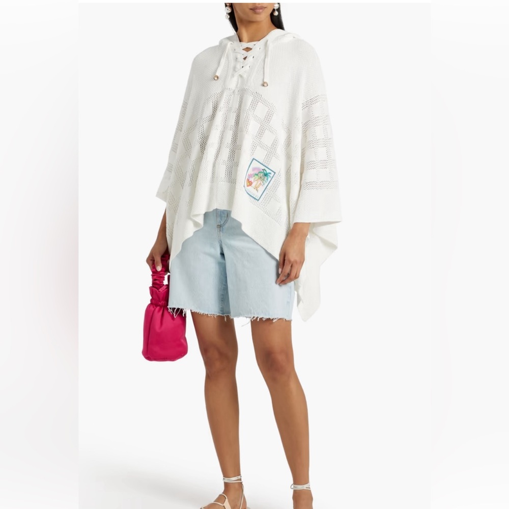 ZIMMERMANN Lace-up Crochet Knit Cotton Hooded Poncho - Women’s One Size - New
